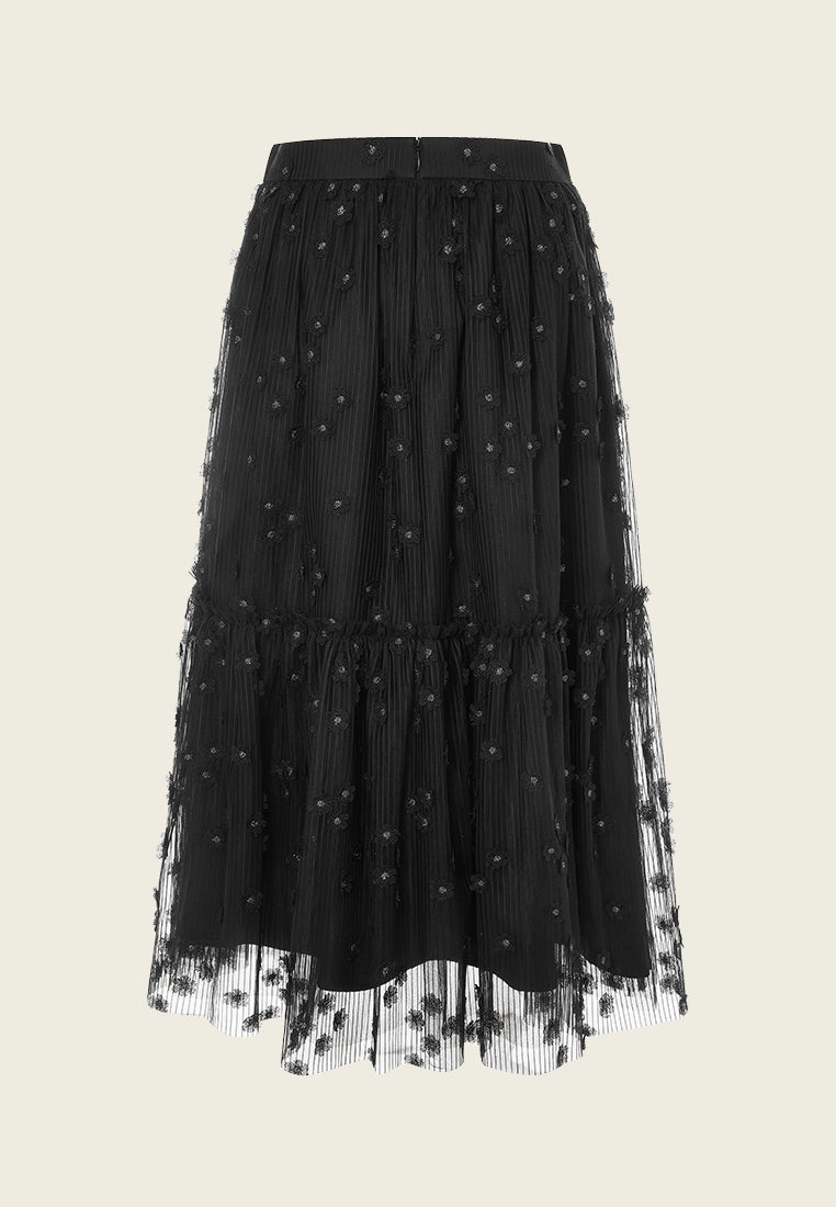 3D Detailed Ankle-length Mesh Skirt
