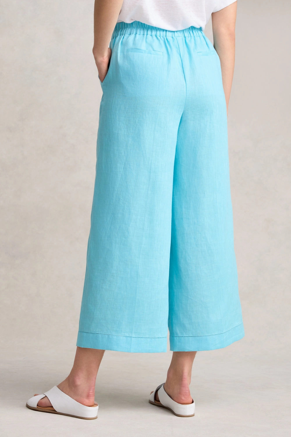 7/8th Wide Leg Linen Pant - Blue Lake