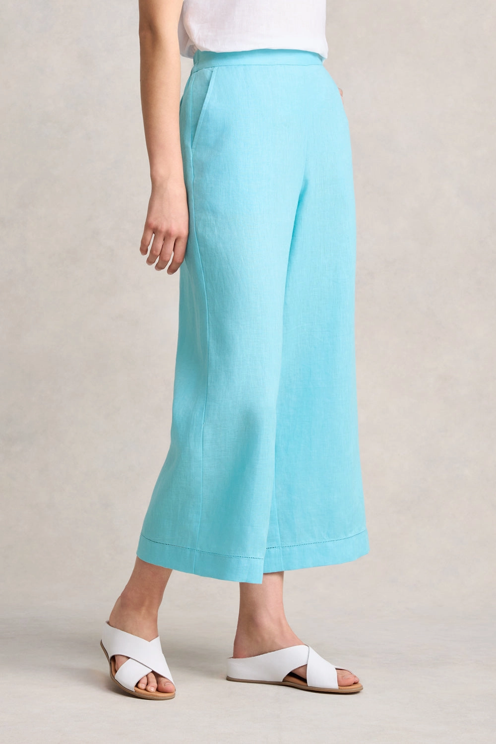 7/8th Wide Leg Linen Pant - Blue Lake
