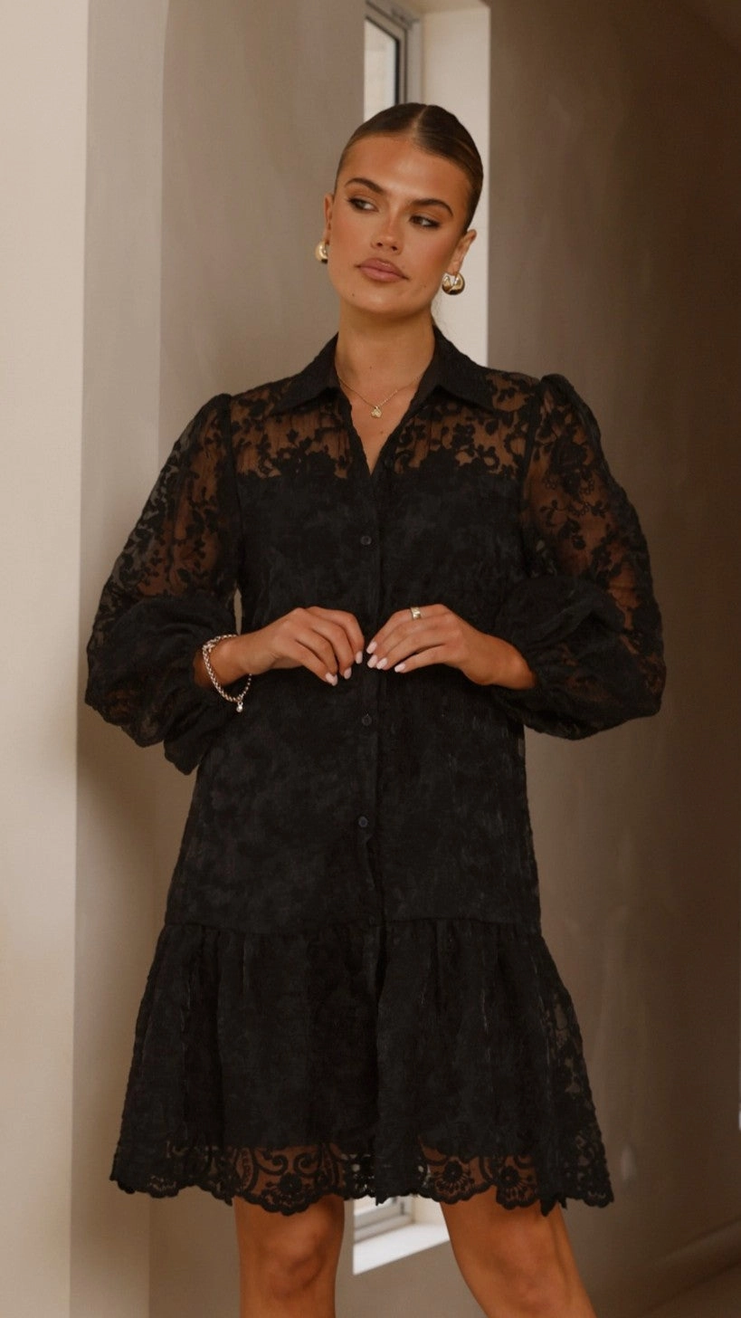 Acacia Lace Mini Dress - Black