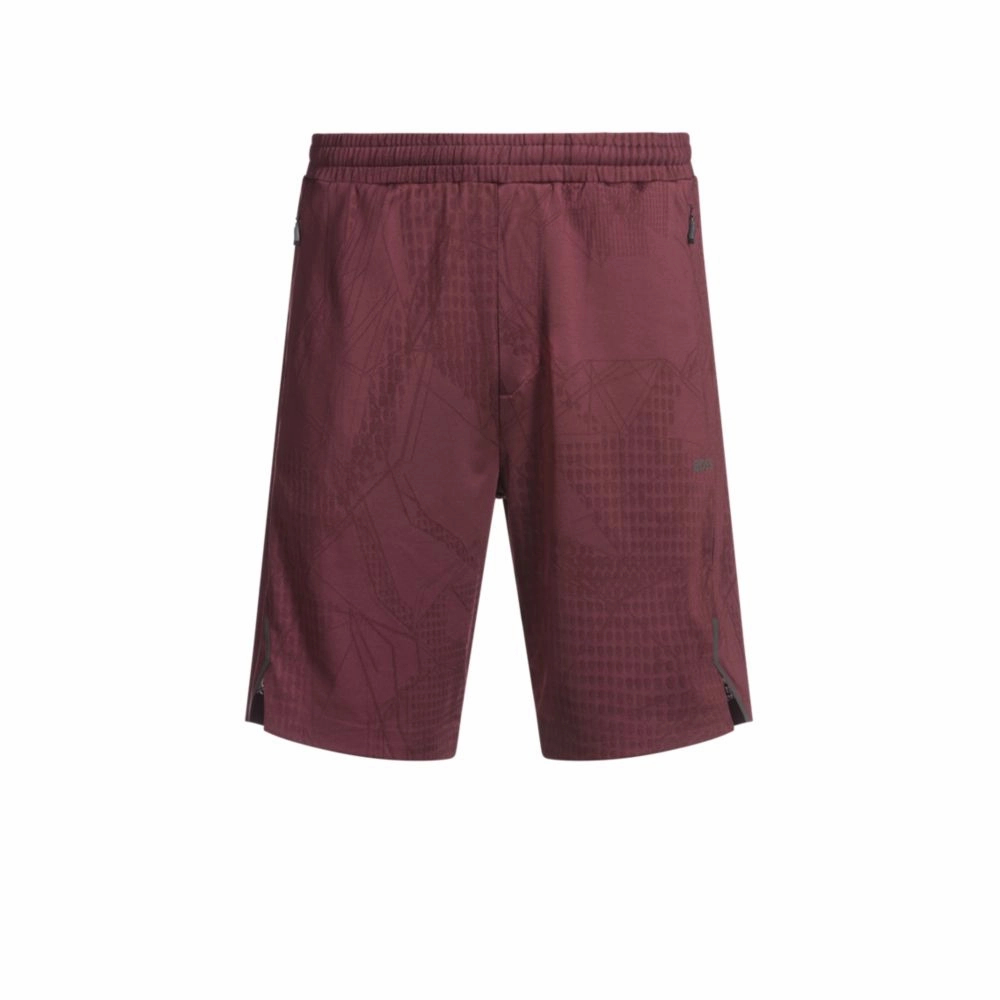 Active patterned shorts in four-way stretch fabric