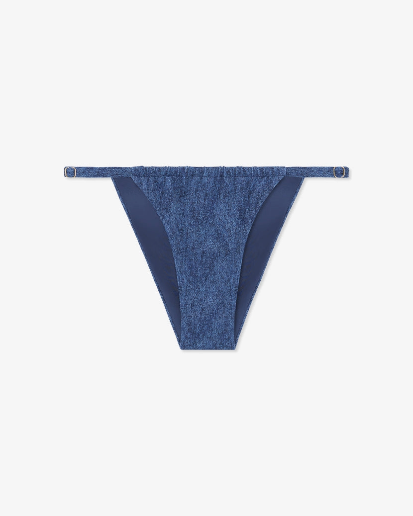 Adjustable Ruched Denim Bikini Bottom