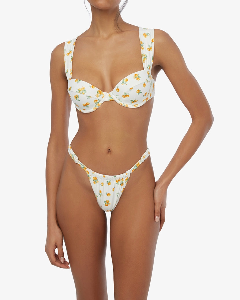 Adjustable Ruched Ditsy Oranges Bikini Bottom