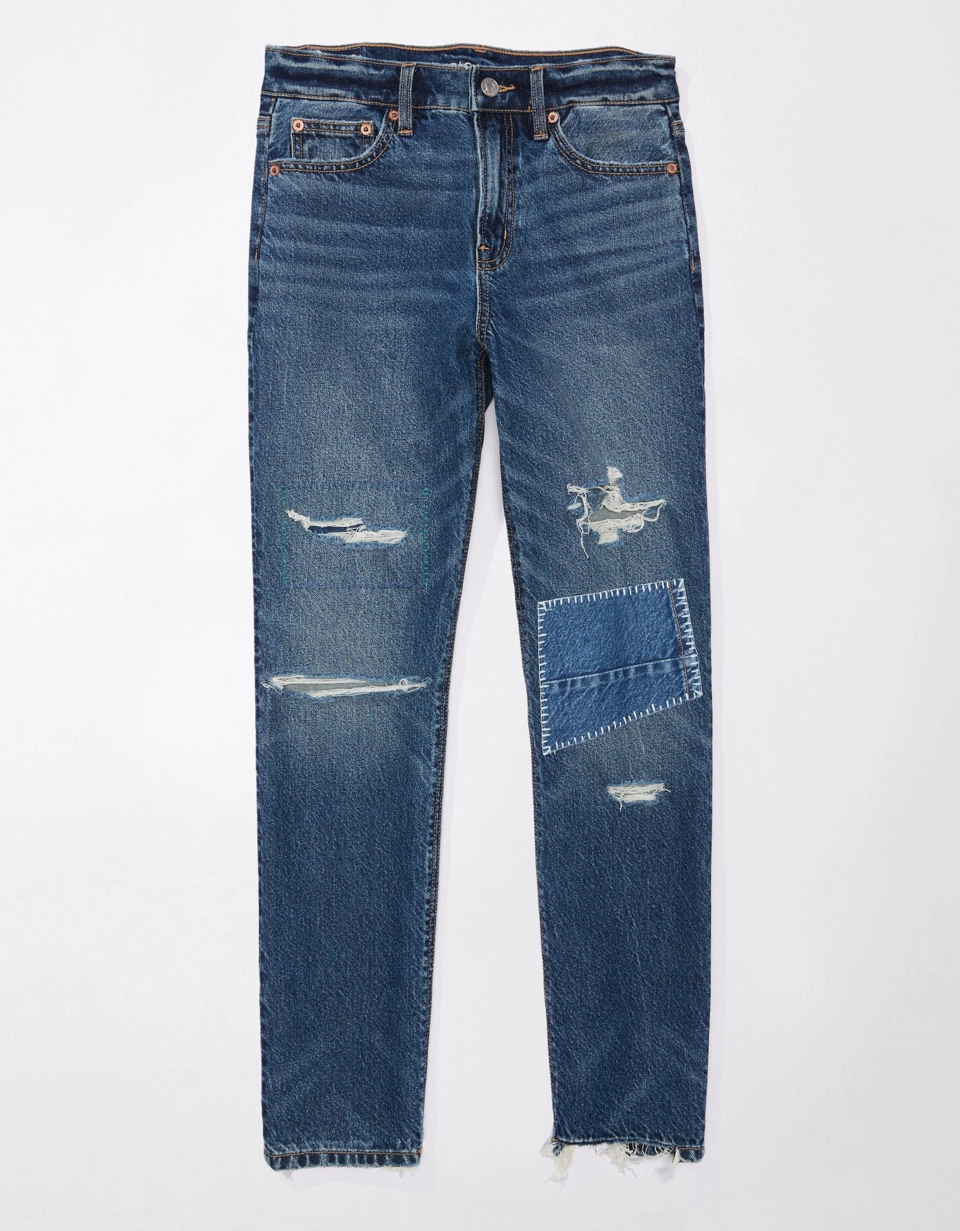 AE Strigid Super High-Waisted Ripped Ankle Straight Jean
