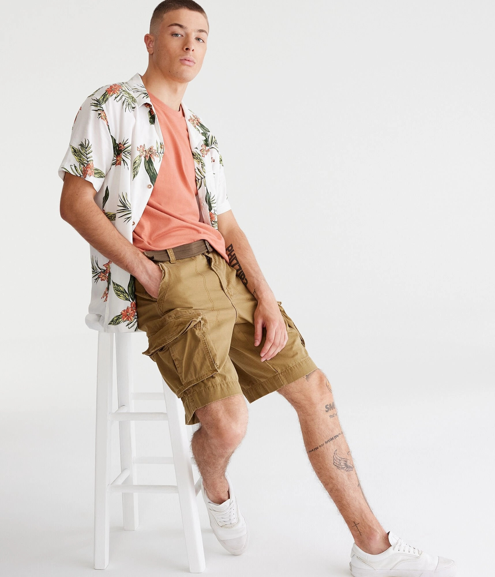 Aeropostale Mens Men's Solid Belted Cargo Shorts*** Black