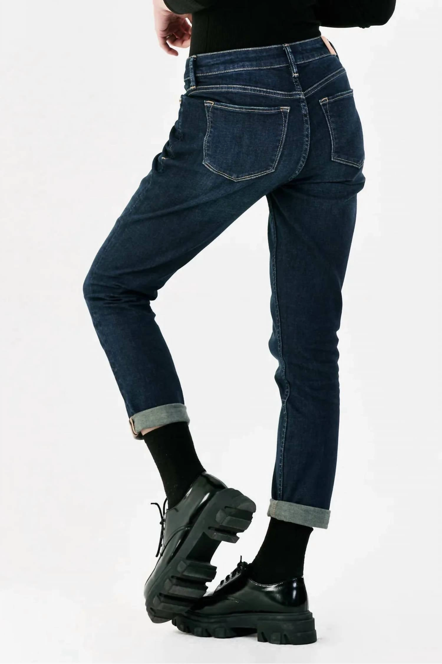 Aiden Slim Girlfriend Denim Jeans In Dark Blue