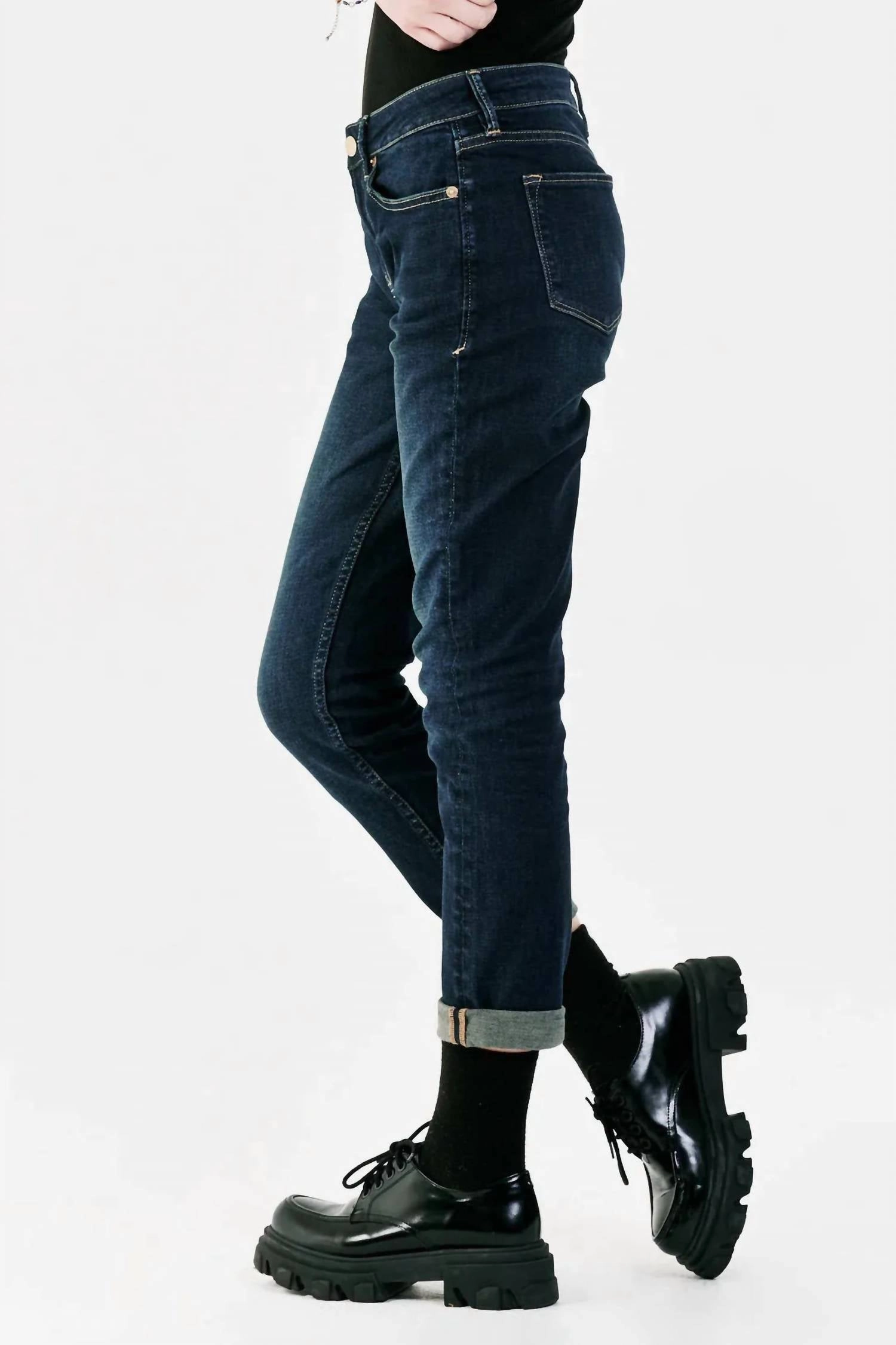 Aiden Slim Girlfriend Denim Jeans In Dark Blue