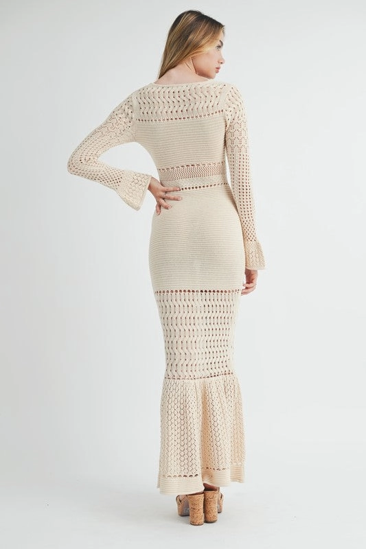 Alana Bell Sleeve Crochet Bodycon Maxi Dress