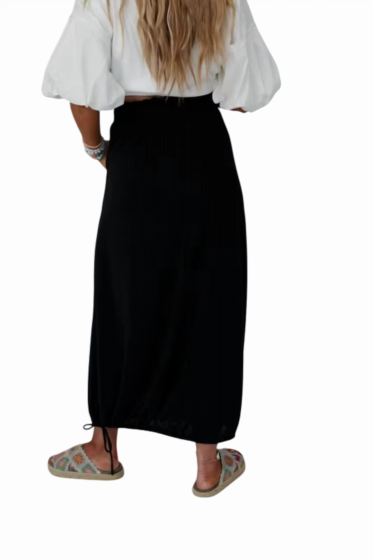 All In Drawstring Maxi Skirt In Jet Black