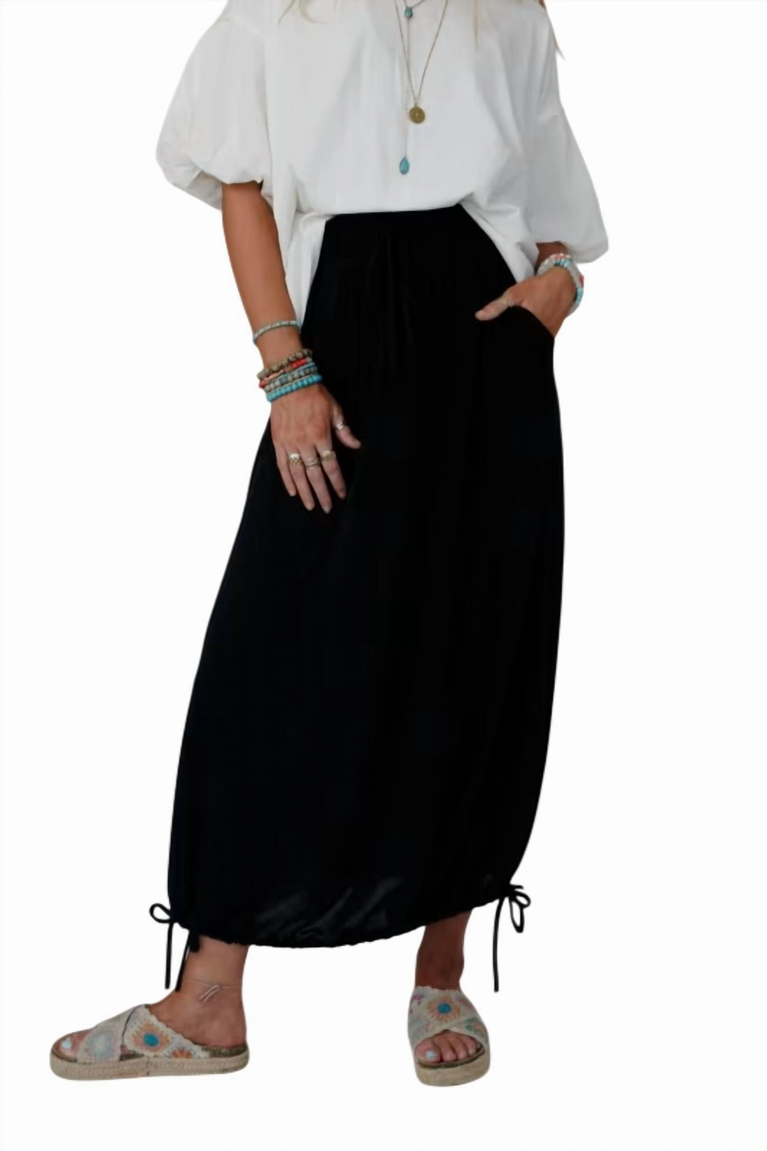 All In Drawstring Maxi Skirt In Jet Black
