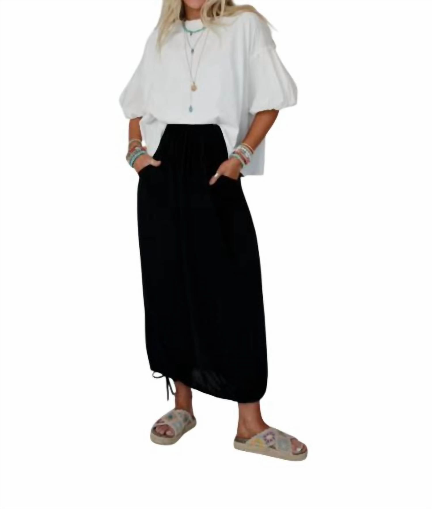 All In Drawstring Maxi Skirt In Jet Black