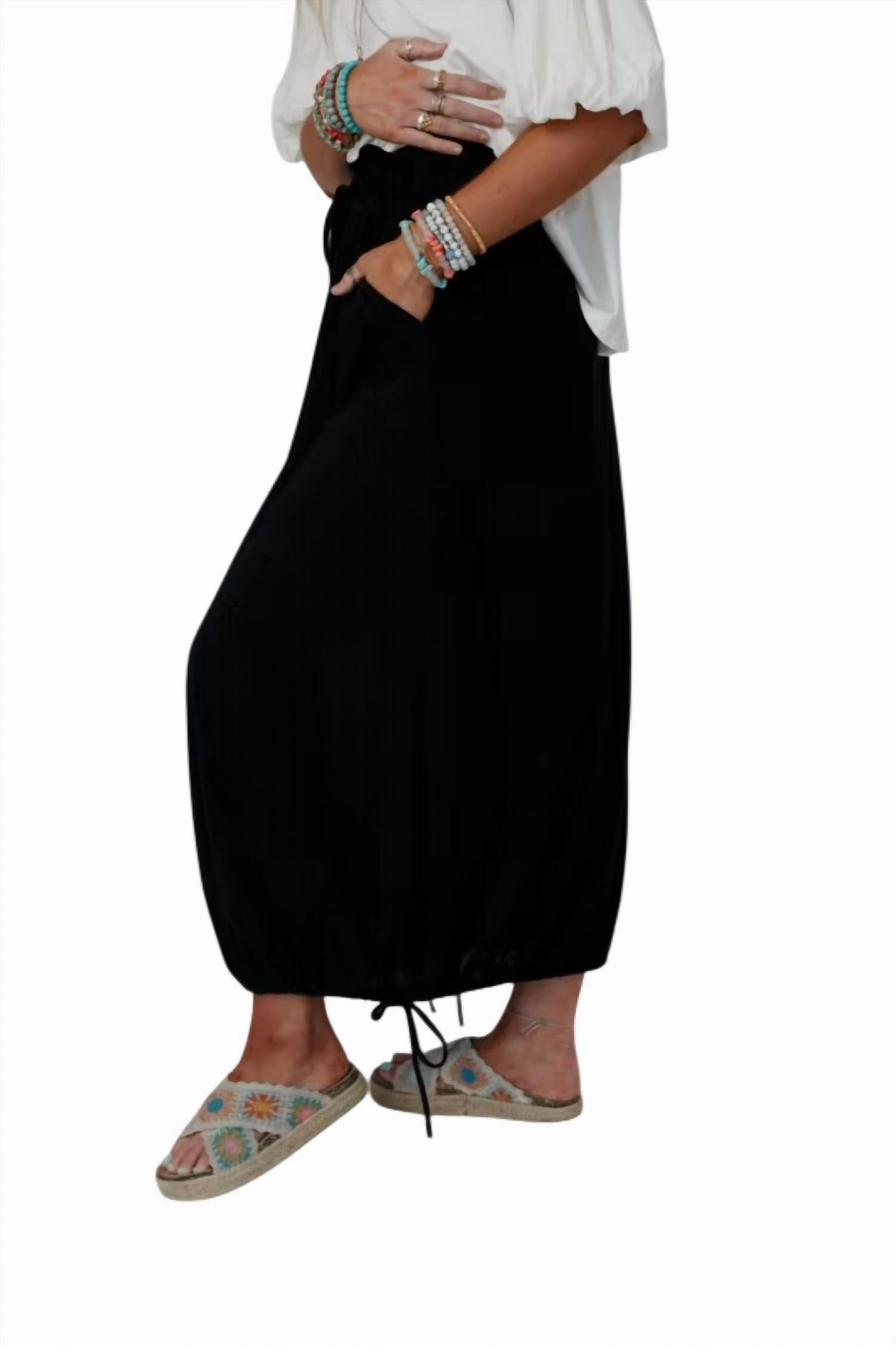 All In Drawstring Maxi Skirt In Jet Black