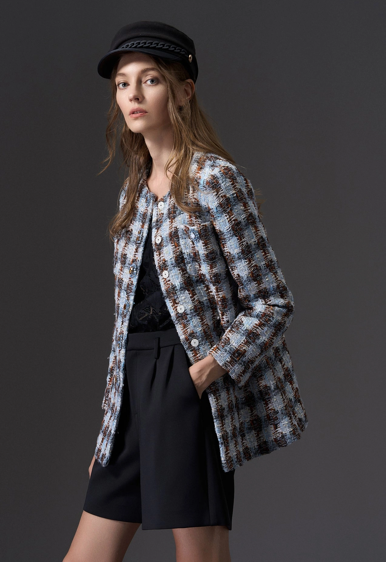 Amber and Light Blue Tweed Coat