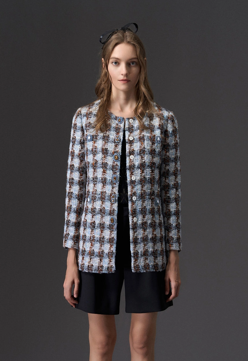 Amber and Light Blue Tweed Coat