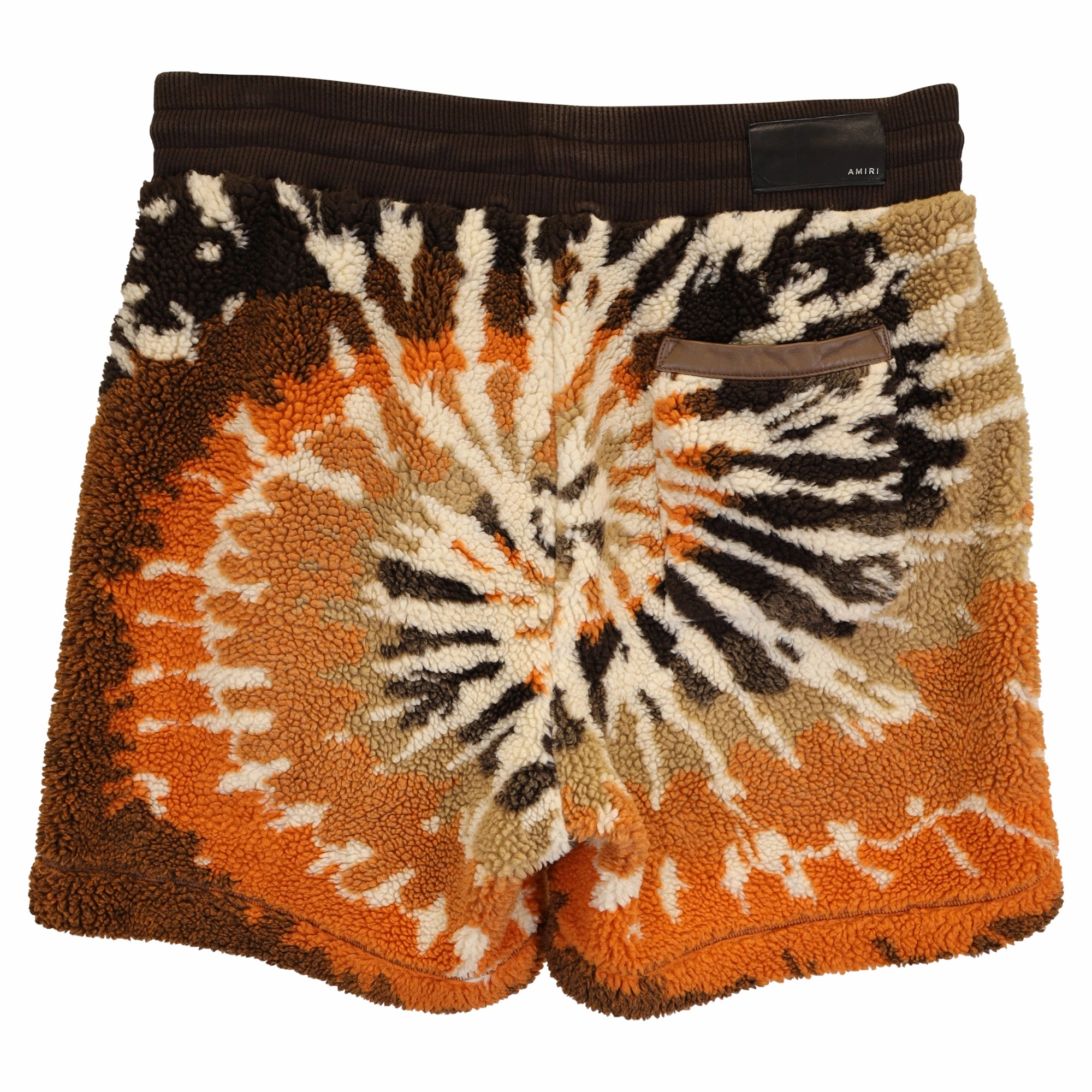 Amiri Wide-Leg Leather-trimmed Tie-Dyed Drawstring Shorts In Brown Fleece