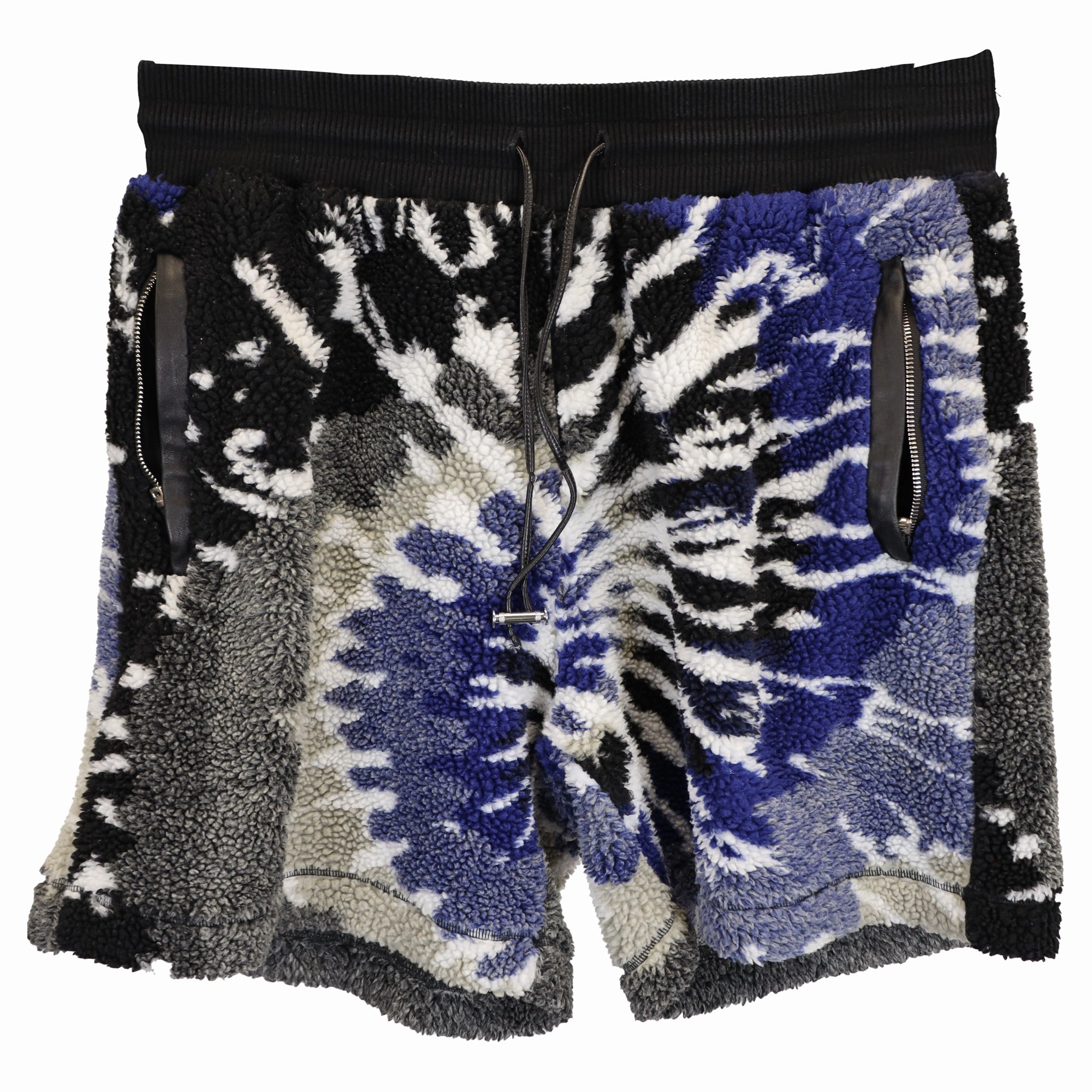 Amiri Wide-Leg Leather-trimmed Tie-Dyed Drawstring Shorts In Multicolor Fleece