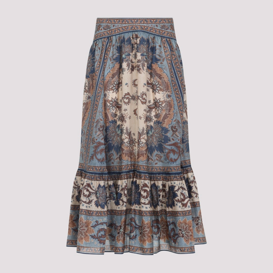 Ascension Tiered Blue Silk Midi Skirt