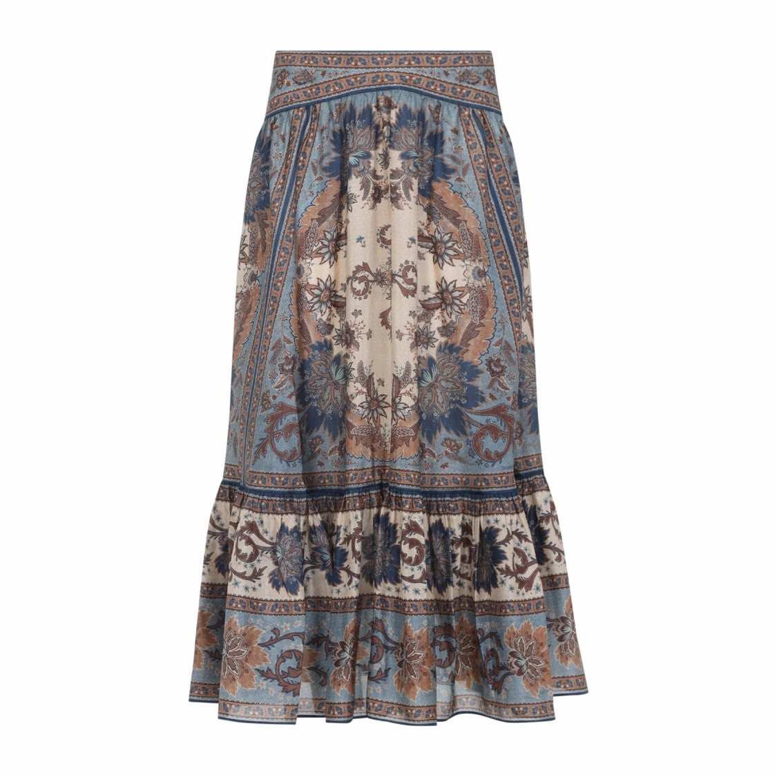 Ascension Tiered Blue Silk Midi Skirt
