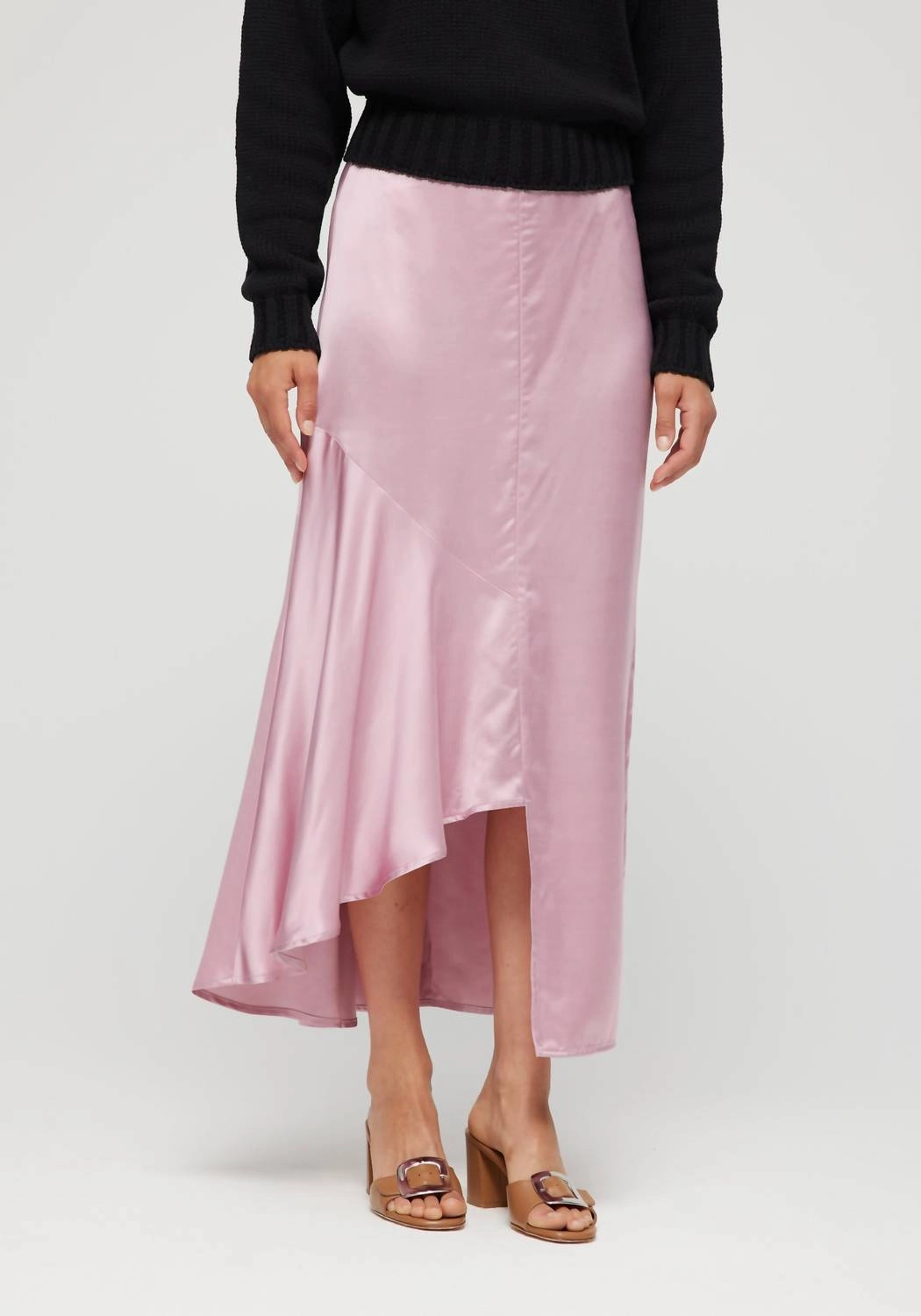 Asymmetrical Satin Skirt In Rose
