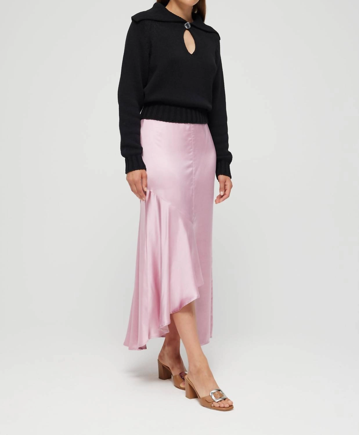 Asymmetrical Satin Skirt In Rose