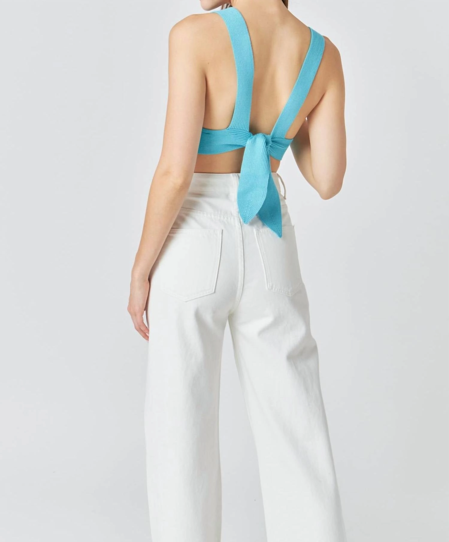 Back Tie Elevated Knit Bralette In Aqua