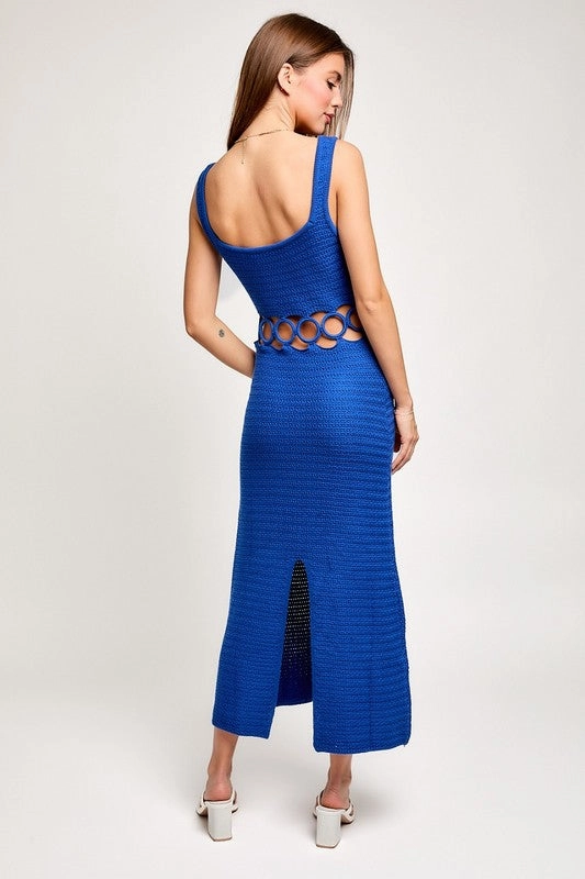 Bali Square Neck Sleeveless Crochet Midi Dress