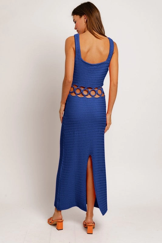 Bali Square Neck Sleeveless Crochet Midi Dress