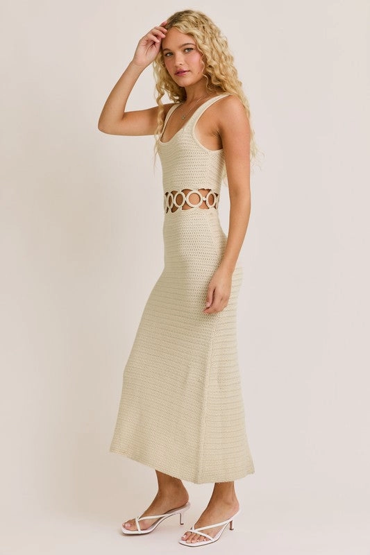 Bali Square Neck Sleeveless Crochet Midi Dress