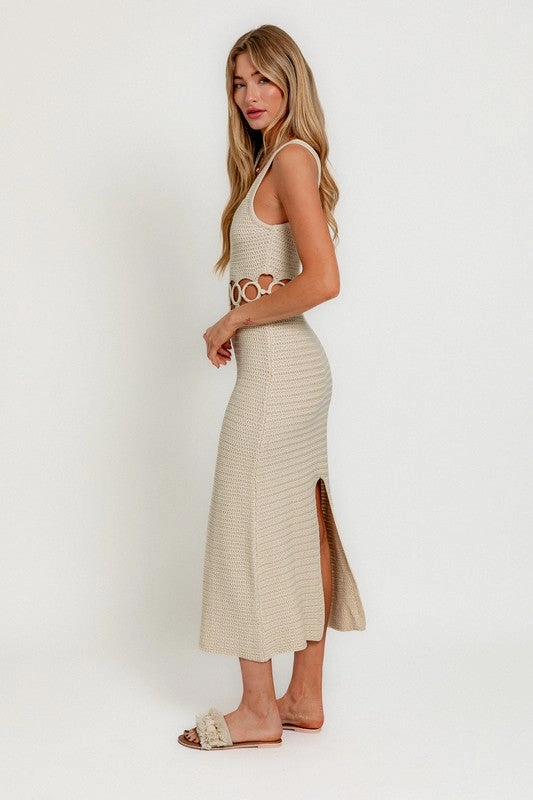 Bali Square Neck Sleeveless Crochet Midi Dress