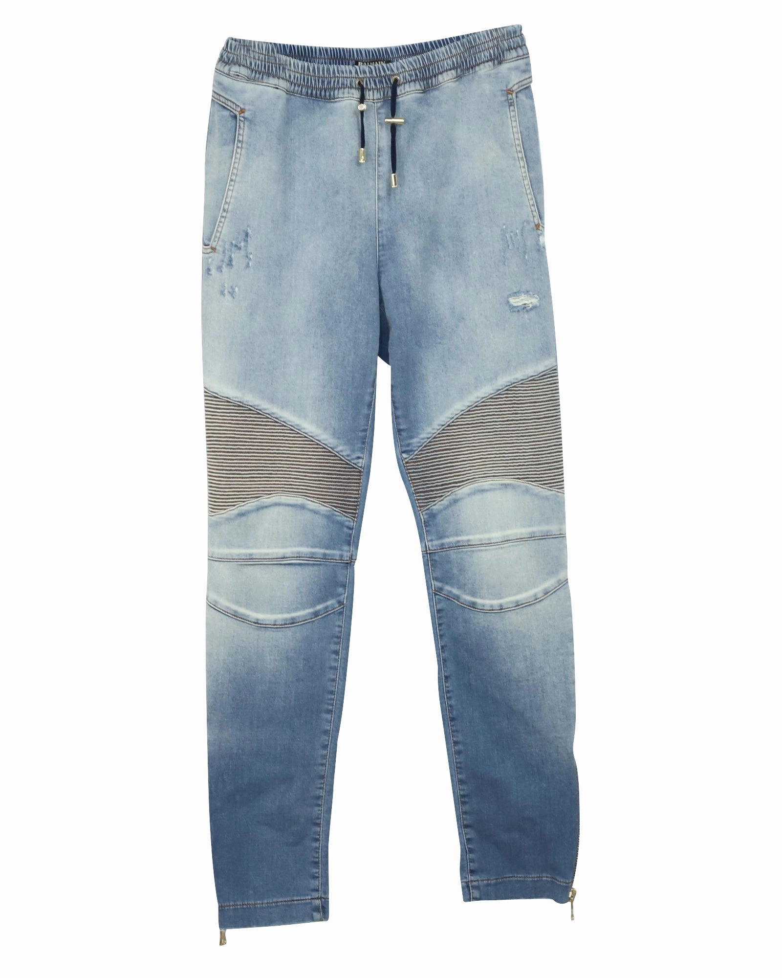 Balmain Stonewashed Biker Jeans in Light Blue Cotton