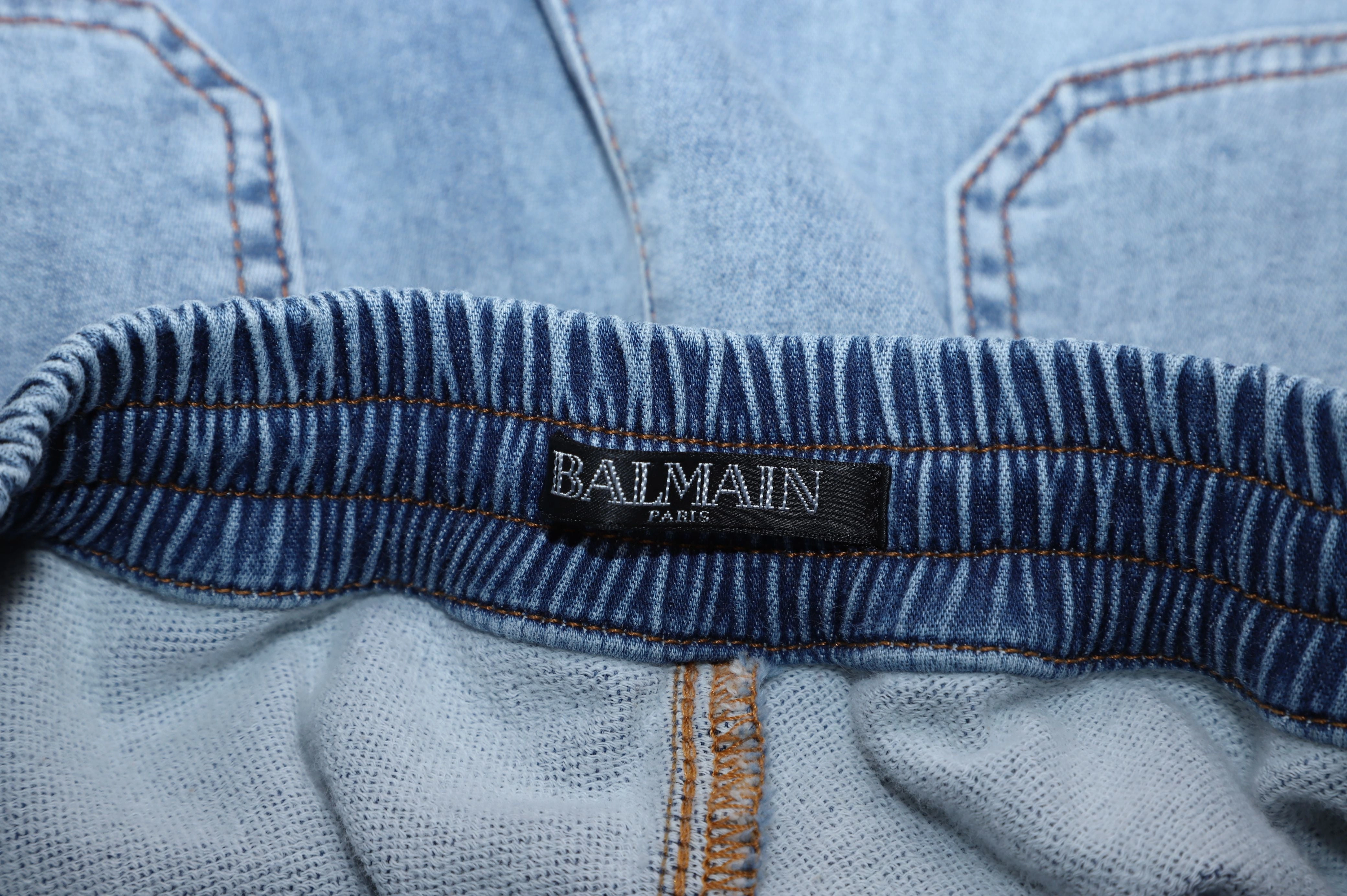 Balmain Stonewashed Biker Jeans in Light Blue Cotton