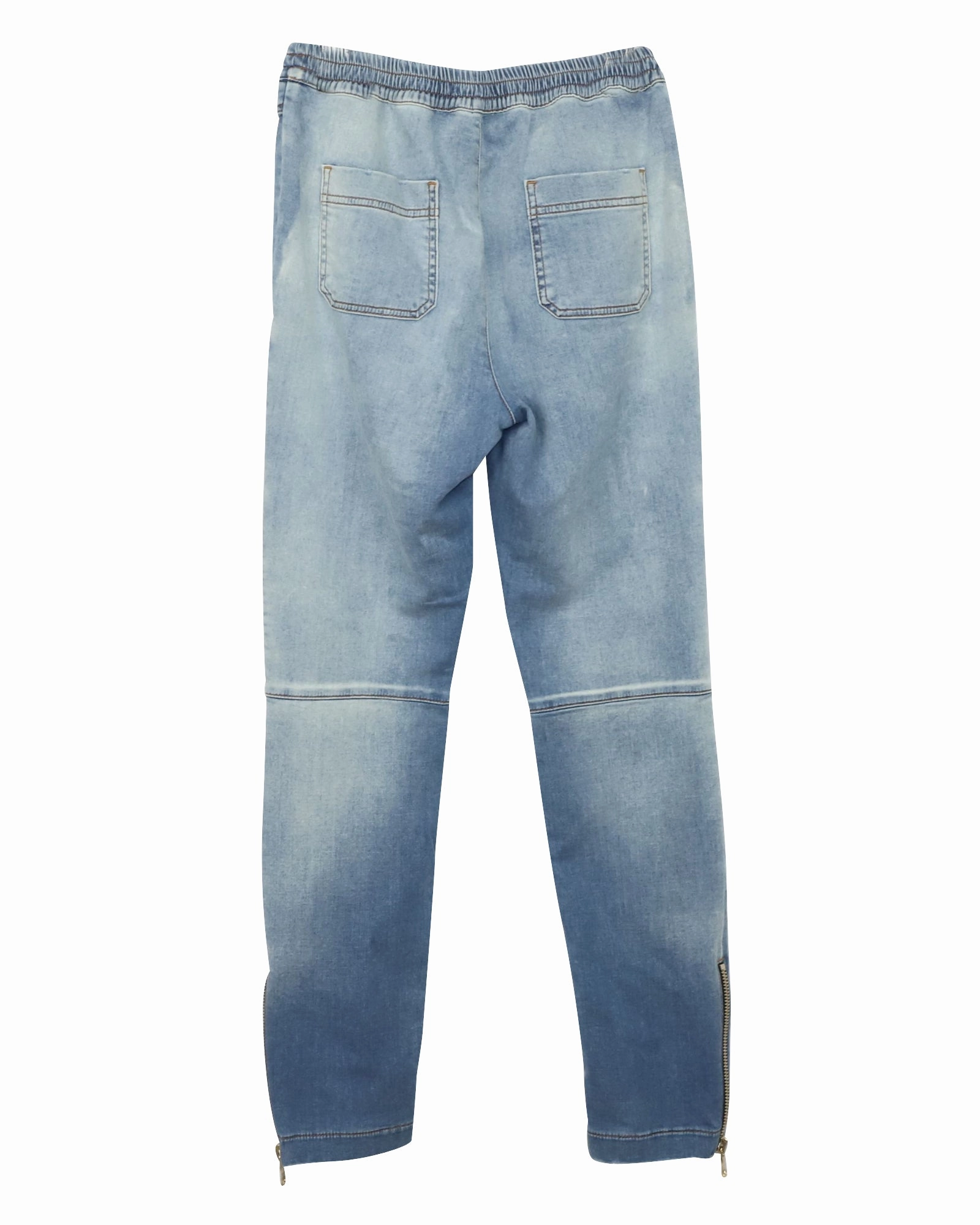 Balmain Stonewashed Biker Jeans in Light Blue Cotton