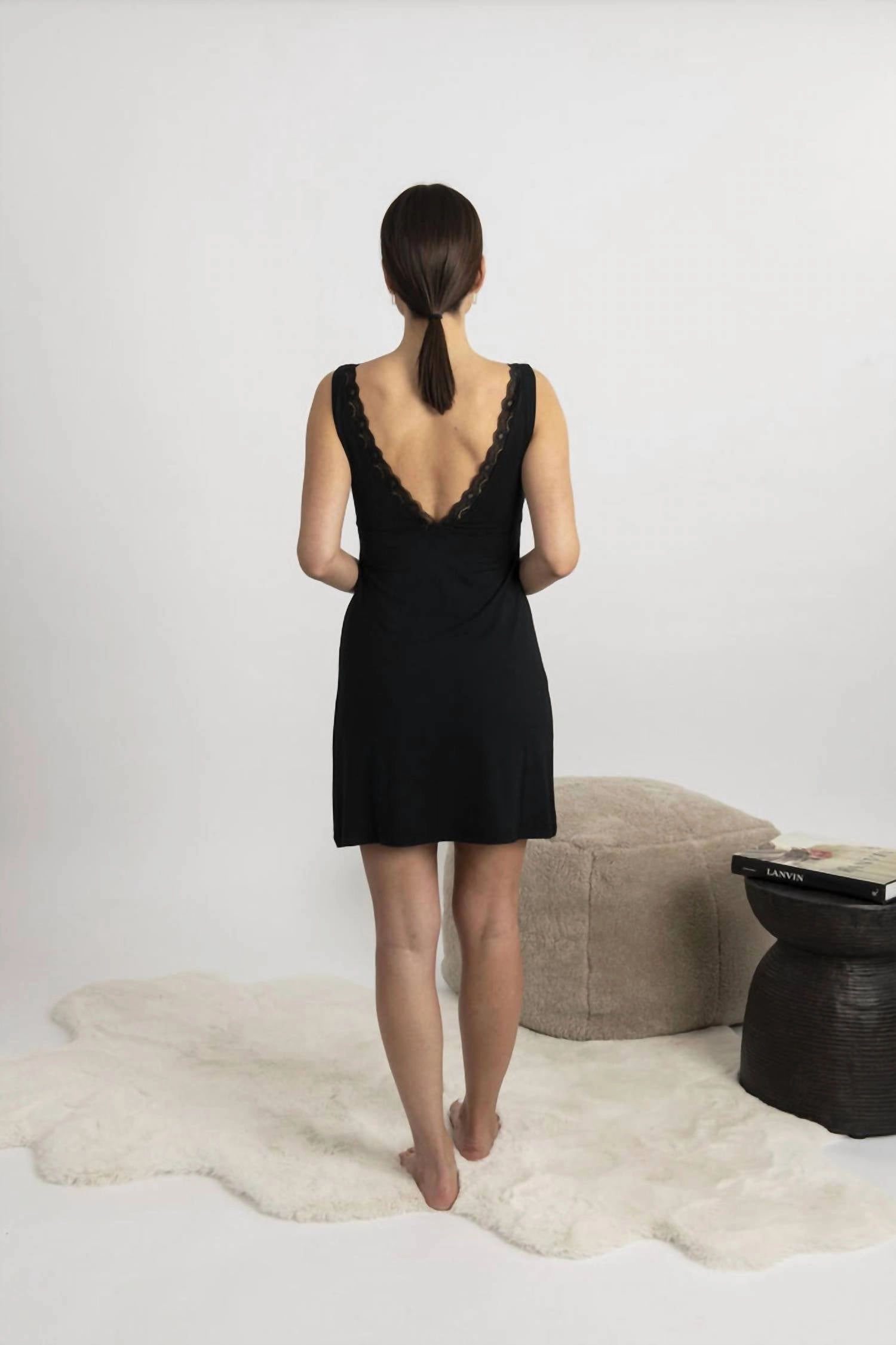 Bamboo Lace Chemise In Black