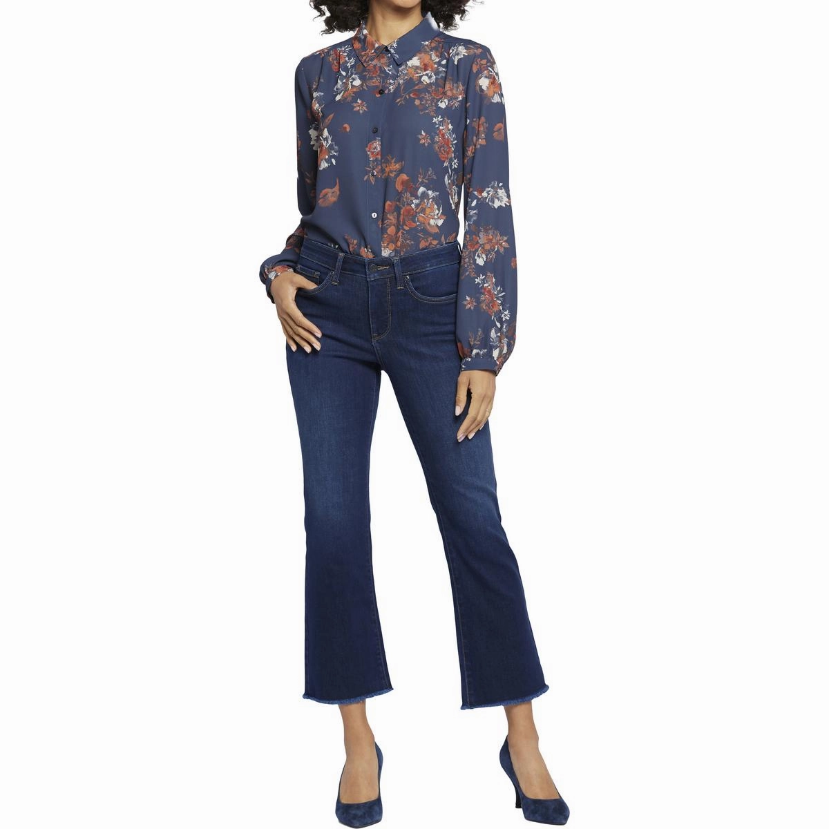 Barbara Womens Frayed Hem Denim Bootcut Jeans