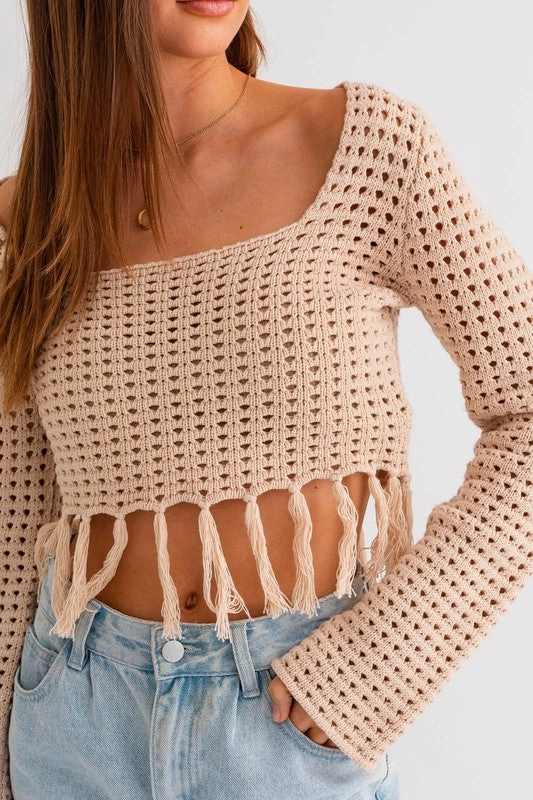 Beachfront Square Neck Crochet Fringe Top