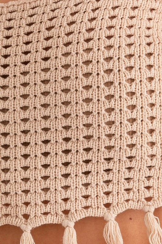 Beachfront Square Neck Crochet Fringe Top