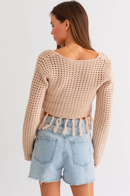 Beachfront Square Neck Crochet Fringe Top