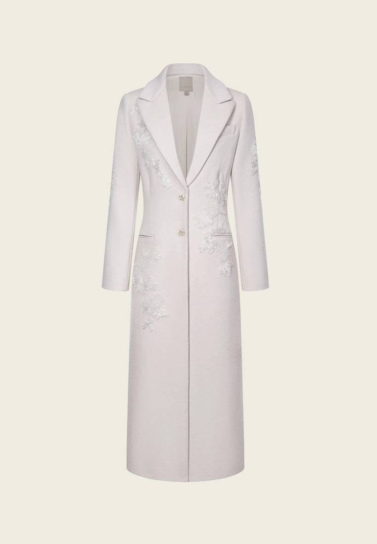 Bead-detail Maxi-length Wool Coat