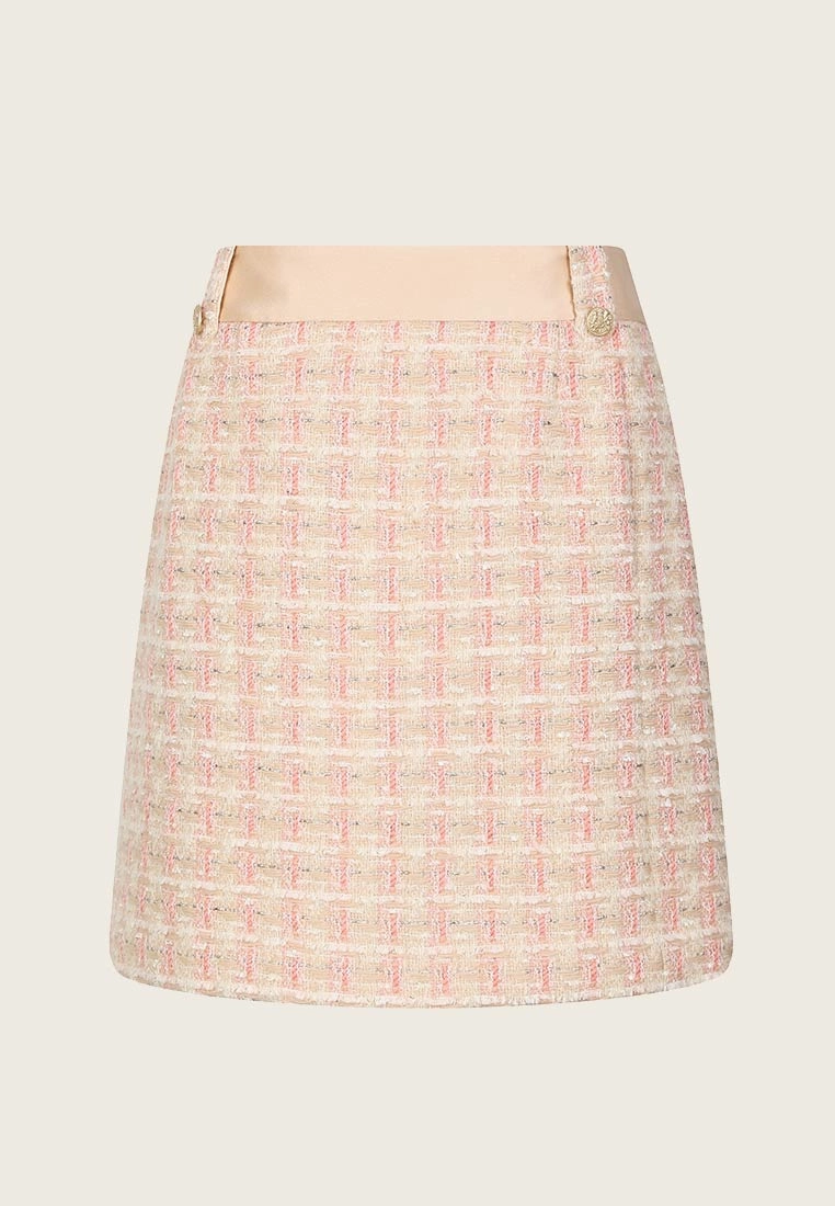 Beige Pink Tweed A-line Skirt
