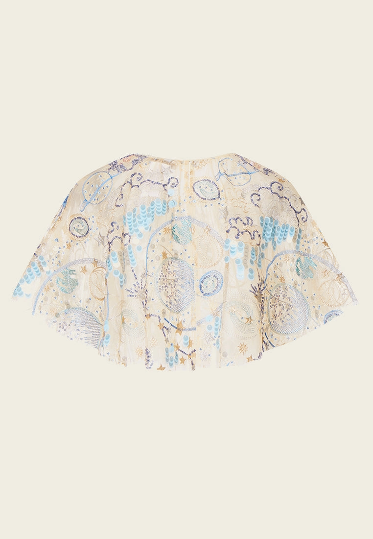 Beige Sequin Embroidered Cape