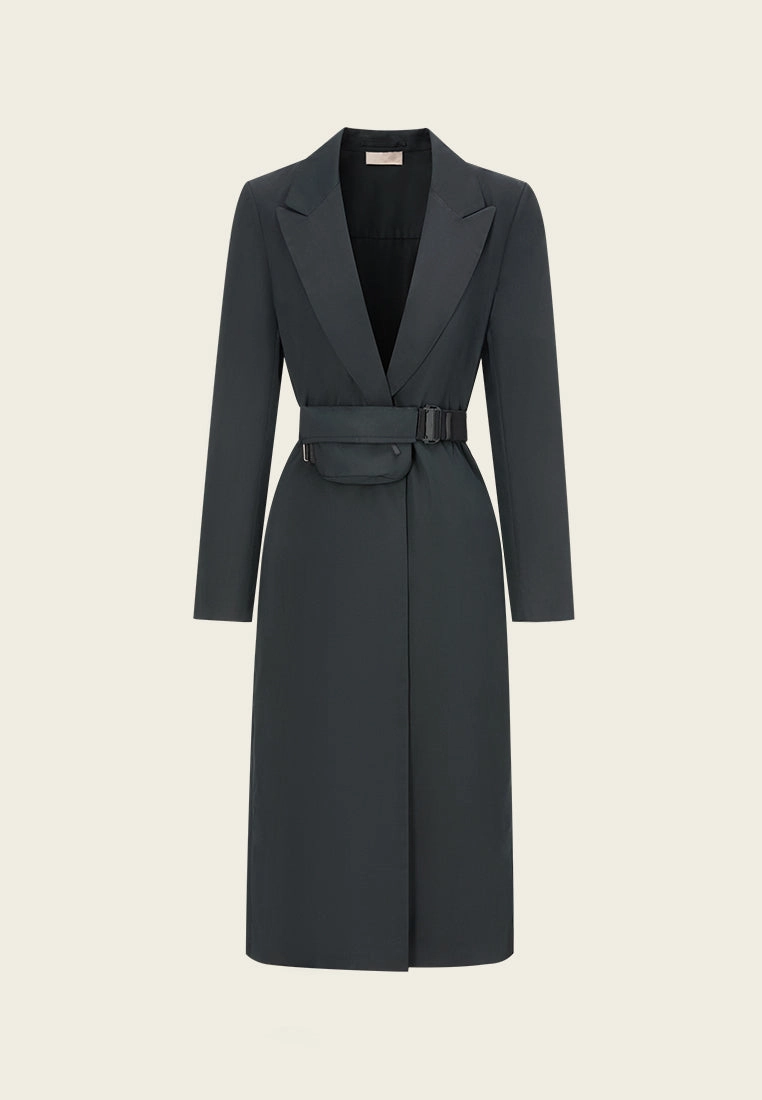 Belt-bag Notched-lapel Maxi-length Jacket