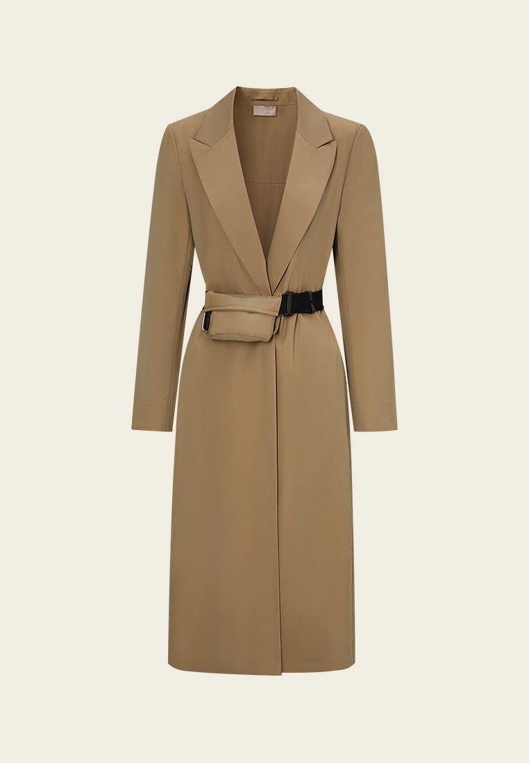 Belt-bag Notched-lapel Maxi-length Jacket