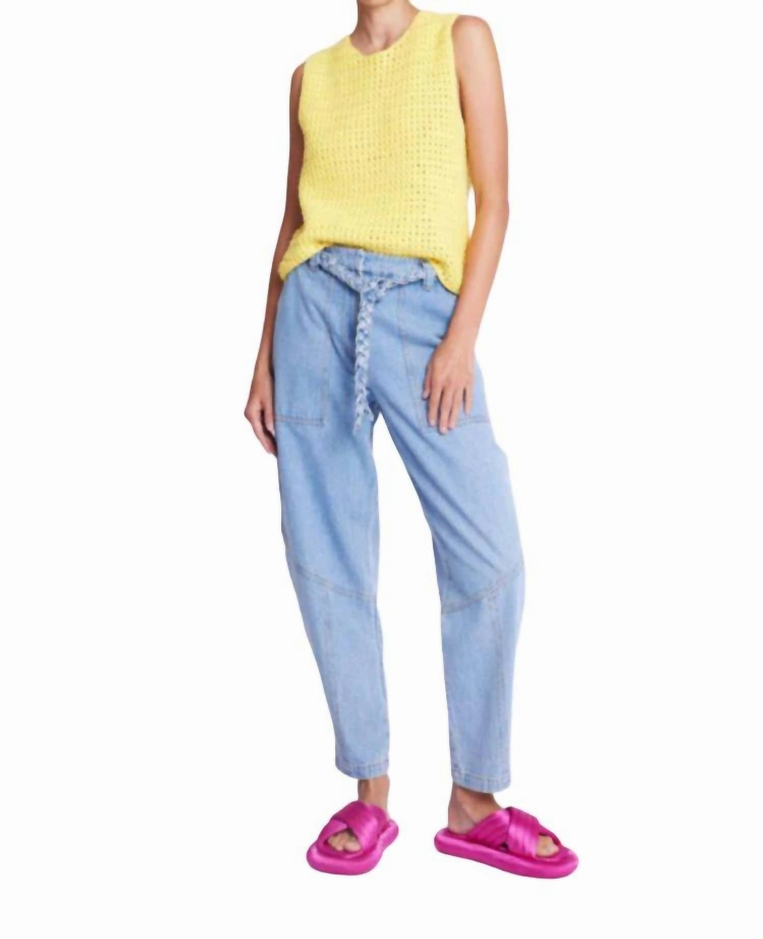 Belted Balloon Cut Jeans In Denim Blue