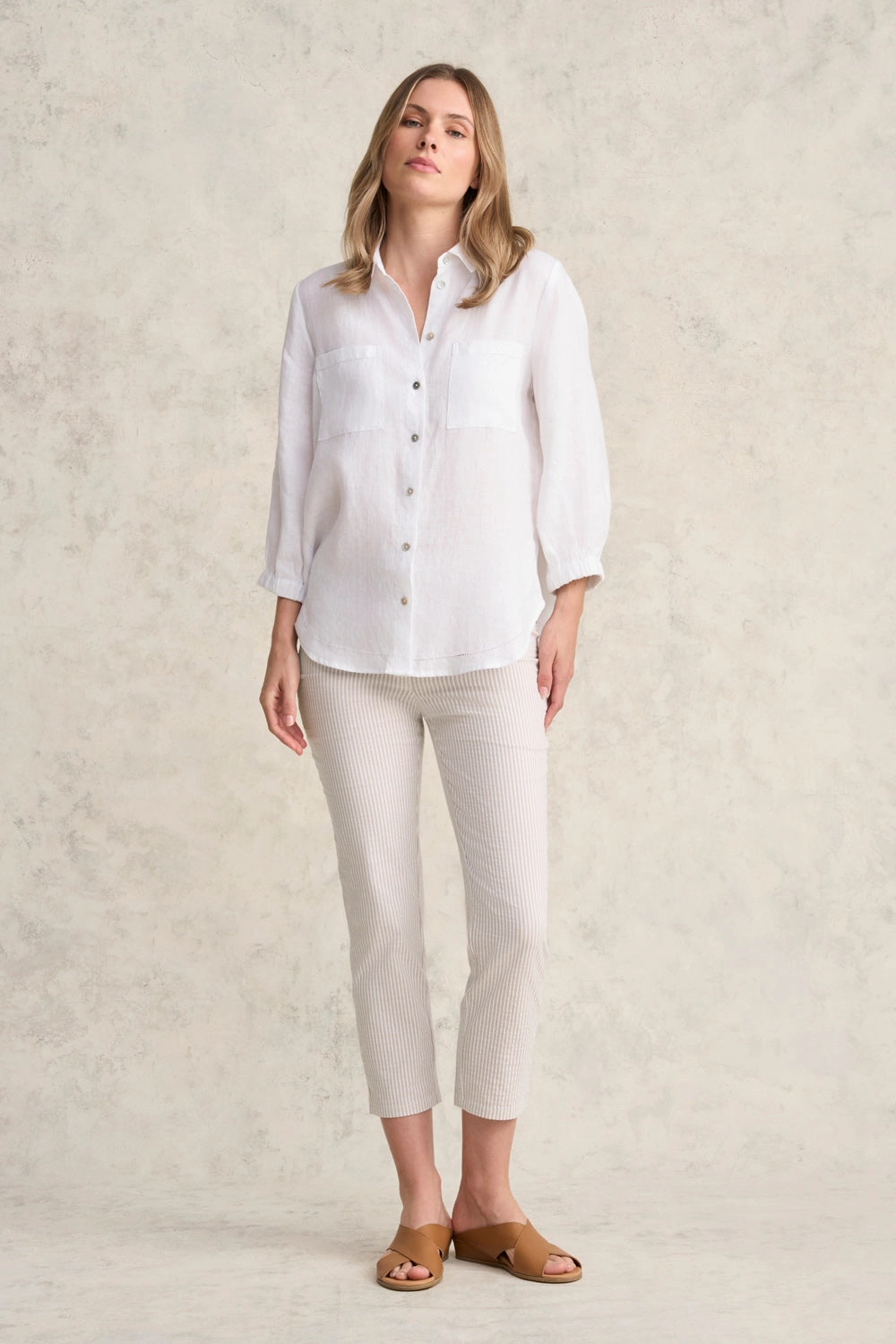 Bengajean 3/4 Seersucker - Stone & White Stripe