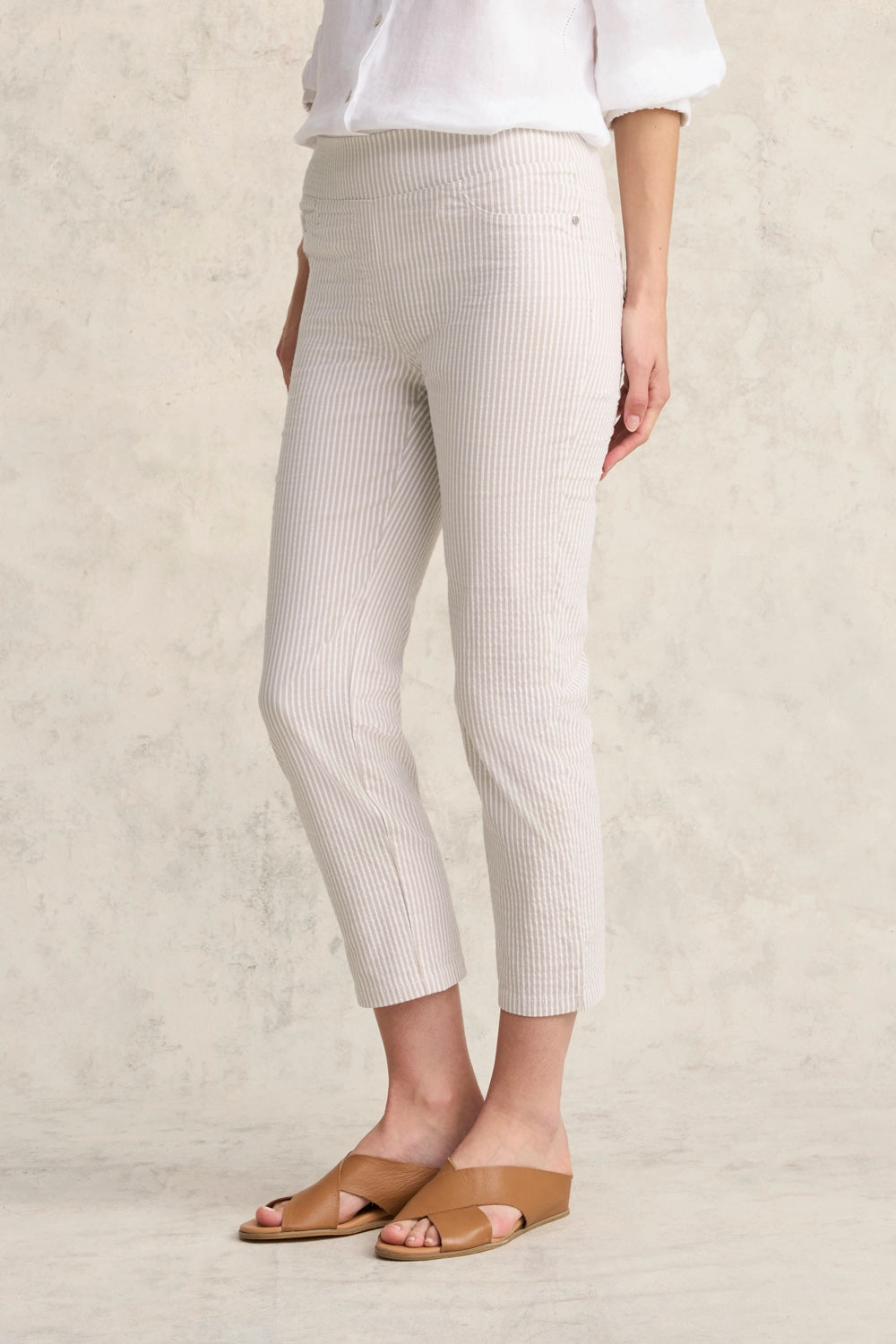 Bengajean 3/4 Seersucker - Stone & White Stripe
