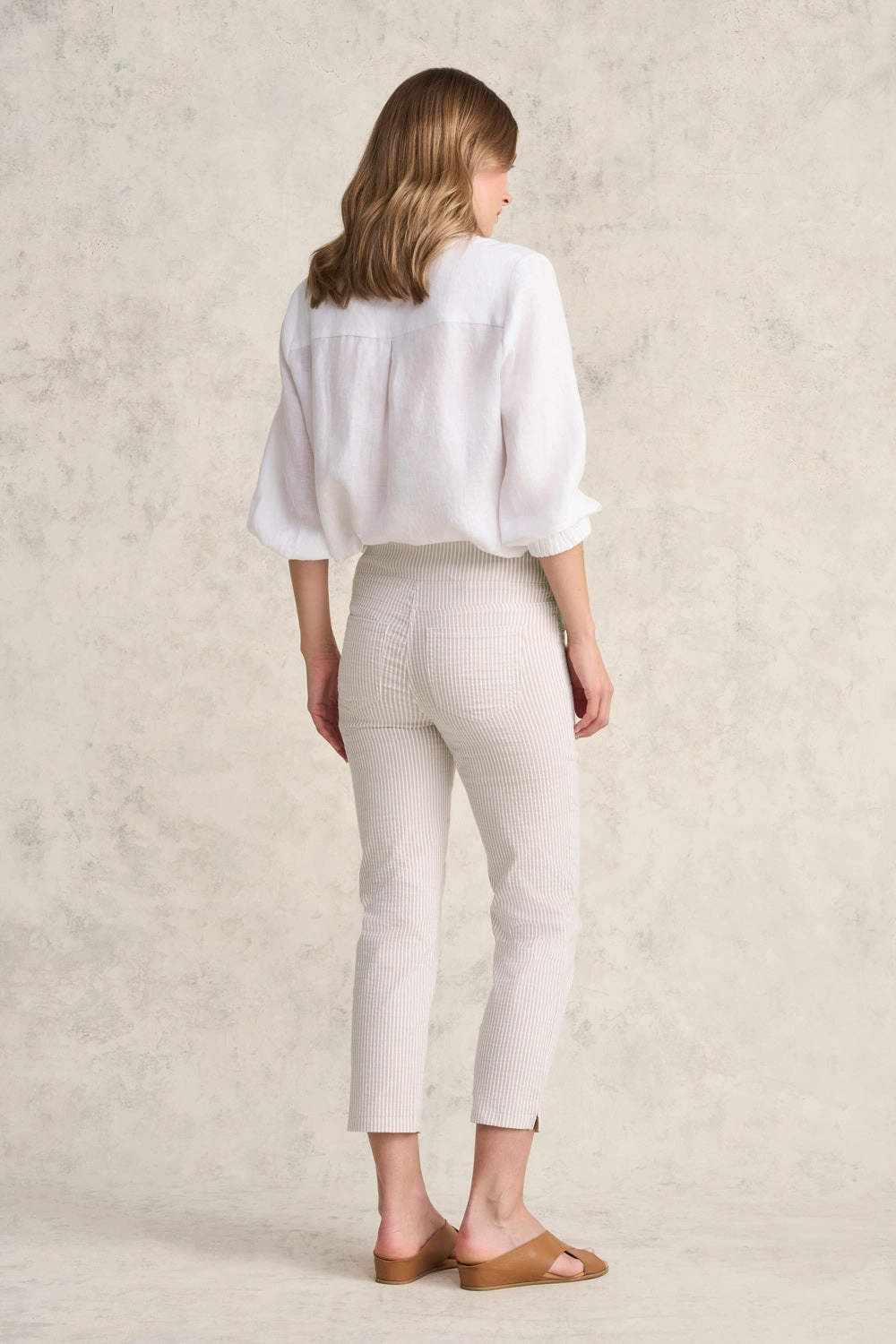 Bengajean 3/4 Seersucker - Stone & White Stripe