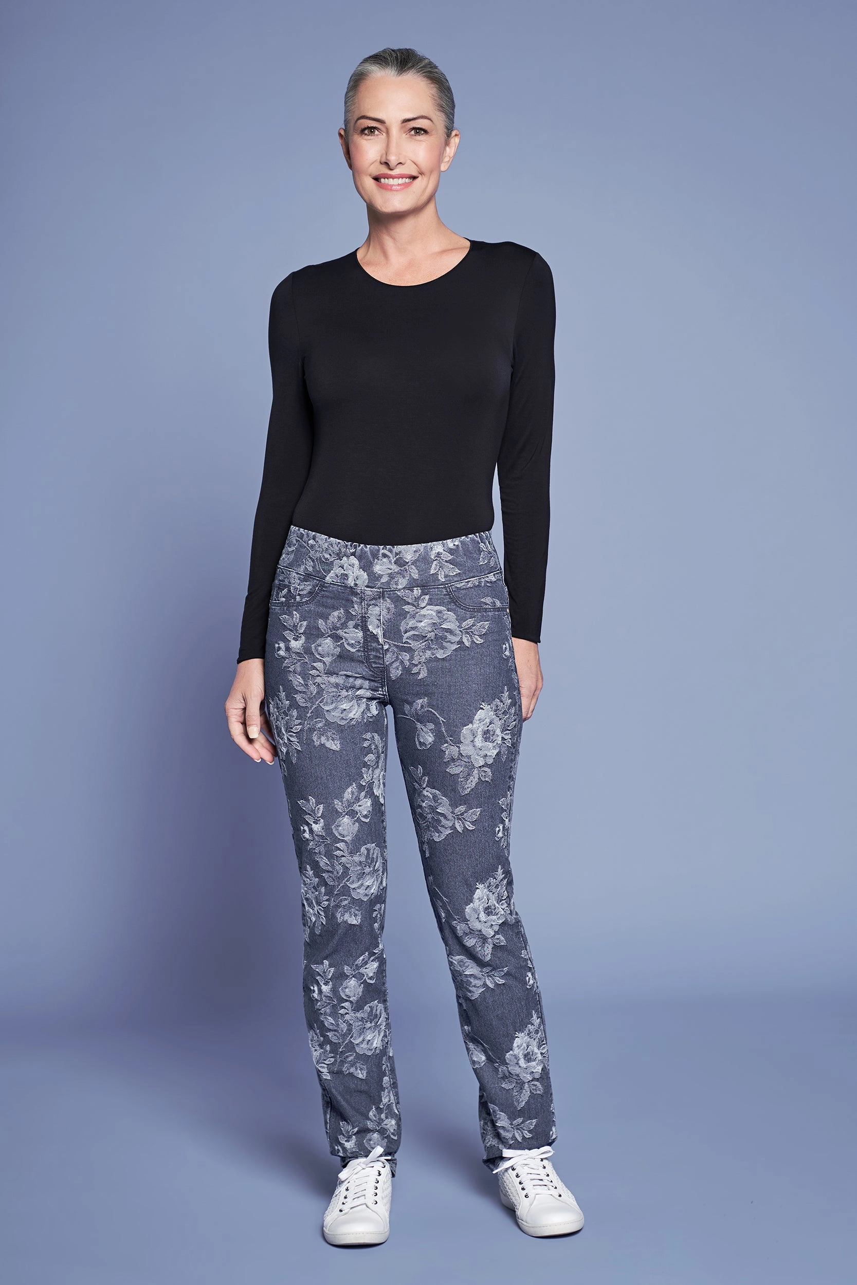 Bengajean Jacquard Straight Leg - Floral Denim