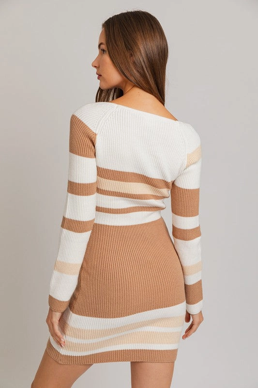 Biscotti Babe Long Sleeve Striped Knit Mini Dress