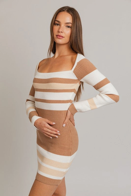 Biscotti Babe Long Sleeve Striped Knit Mini Dress