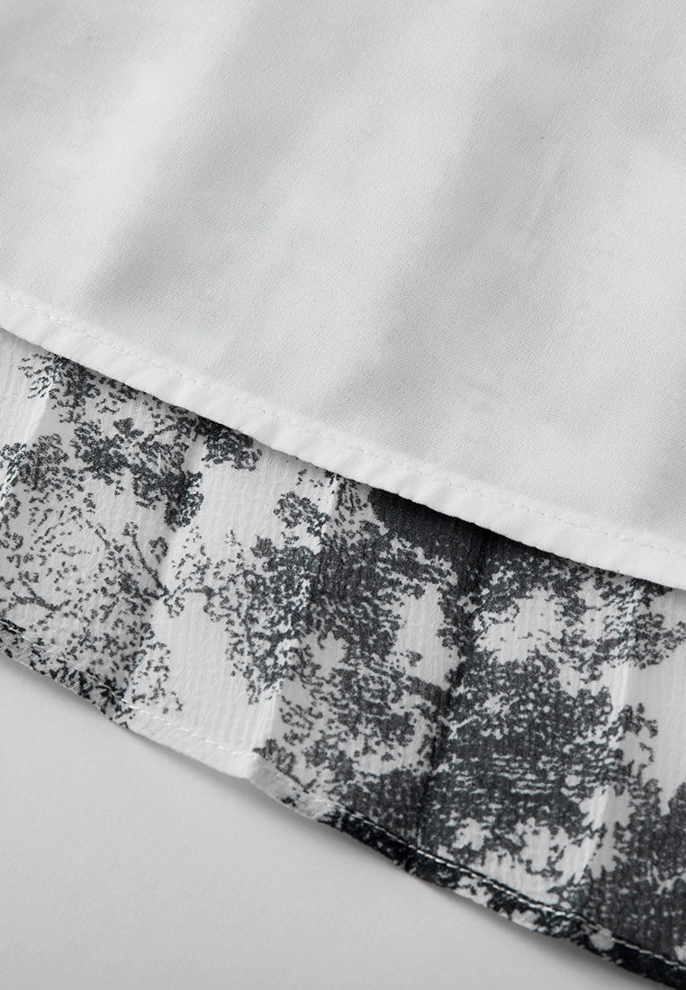Black-and-shite Motif Chiffon Pleated Skirt